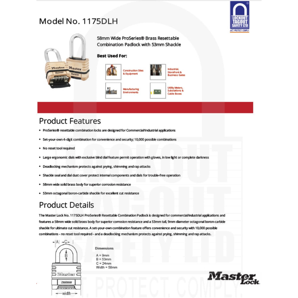 Masterlock Brass Pro Series Resettable Combination Padlock Long Shackle Masterlock Brass Pro Series Resettable Combination Padlock Long Shackle